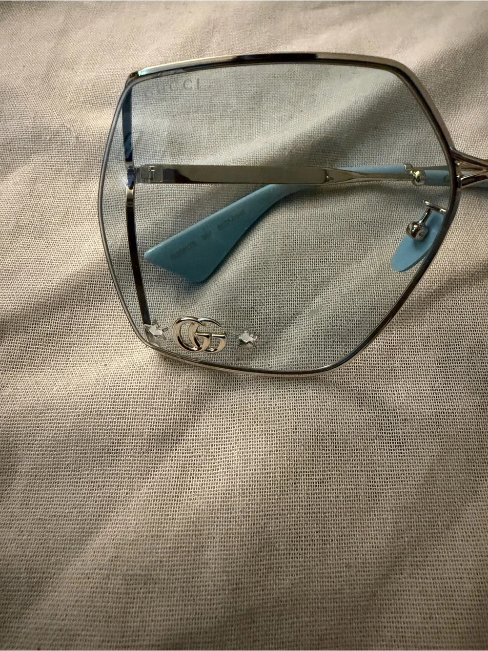 Gucci Gold Rim Sunglasses with Light Blue lens